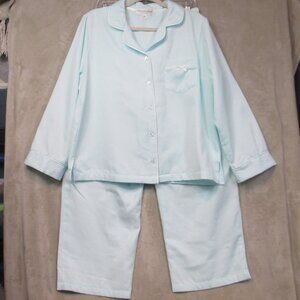Miss Elaine Pajama Set Mint Green Brushed Back SATIN Long Sleeve Size PM